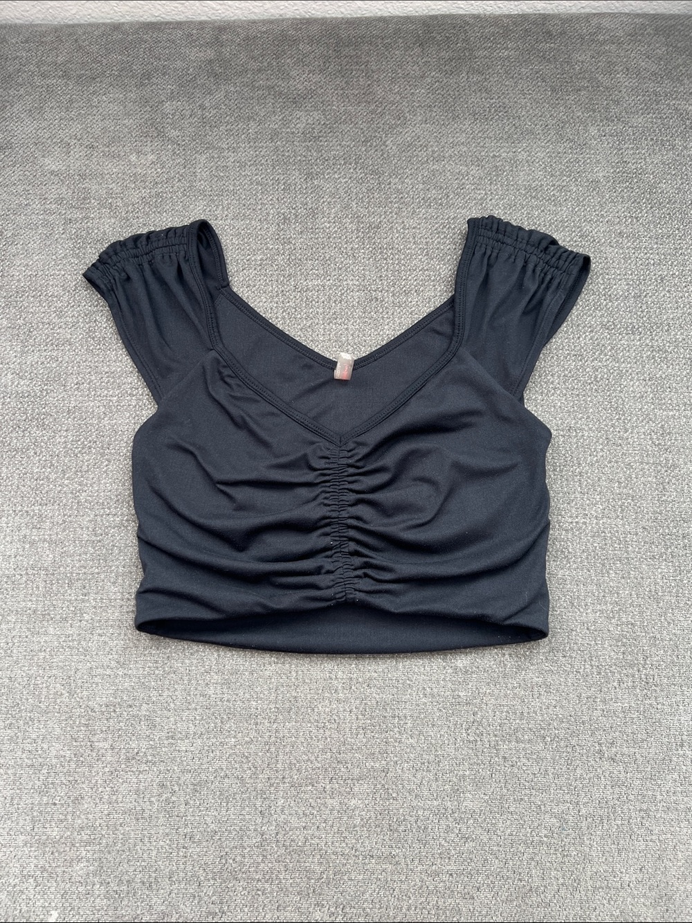 FP Movement by Free People Black Ruched V-Neck Crop Top